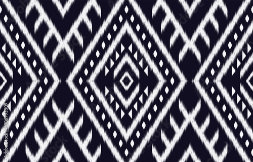 Ethnic ikat seamless pattern. hand drawn craftsmanship embroidery bohemian, abstract square geographic art fabric ikat textile material design for curtain, carpet, wallpaper, clothing, Batik.