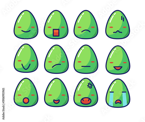 vector illustration of a set of easter eggs Emoticon Green Sticker Funny