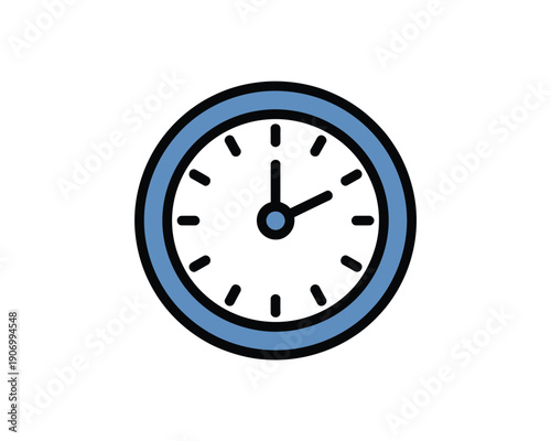 A simple clock face displays the time as approximately 2:00.
