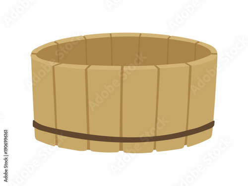 Wooden wash tub, simple Japanese style illustration