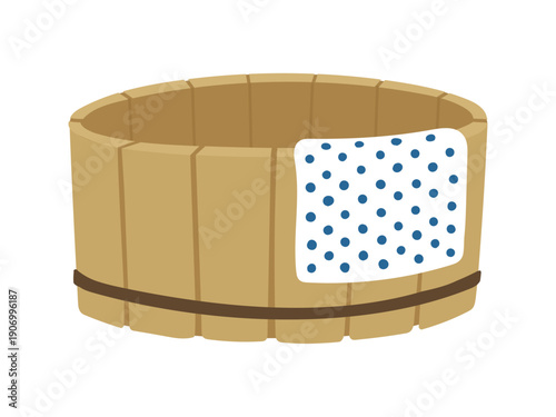 Wooden wash tub with cloth, simple Japanese style illustration