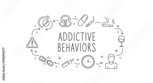 Addictive behaviors concept vector illustration, icons and symbols, for presentation or website, Isolated on transparent background, png
