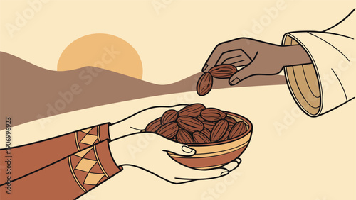 Close up of hands holding dates, Iftar meal, Ramadan food, Islamic tradition