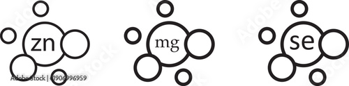Chemical content icon in line shapes, Ca, Zn, Mg, Se, Fe, Ca, vector. Set of Multi Vitamin und mineral, icons.