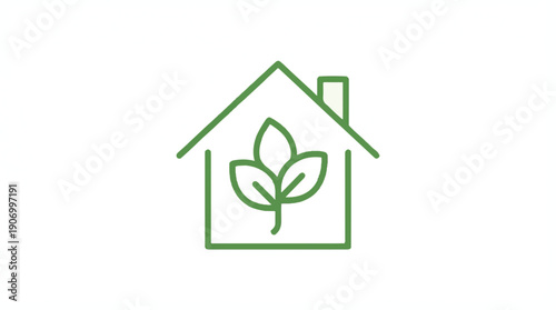 Green house with leaf icon symbolizing eco friendly living