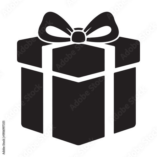 Elegant black gift box with ribbon icon design graphic drawing isolated a vector black shilhoutte illustration