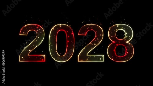 2028 new year colorful animated background on black	
