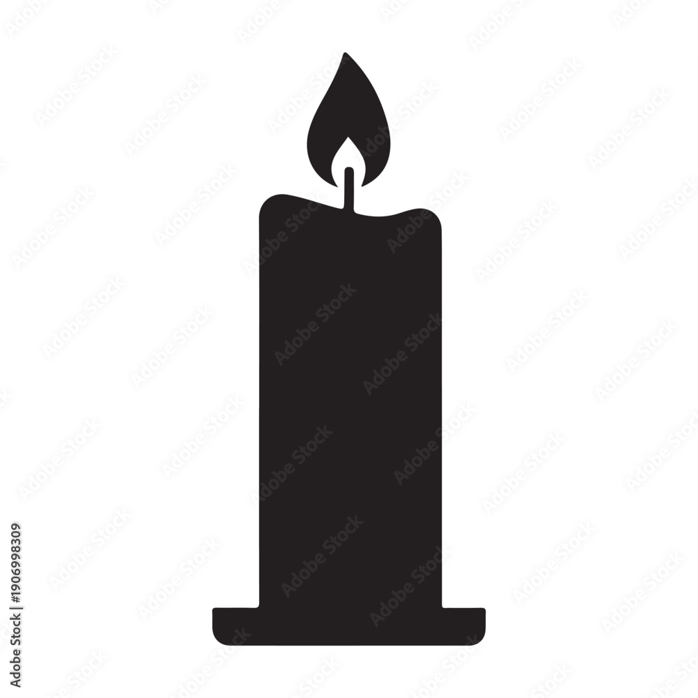 Fototapeta premium Simple black candle icon with flame on white background icon design graphic drawing isolated a vector black shilhoutte illustration