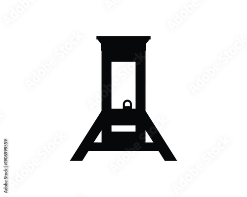 A black silhouette of a guillotine on a white background