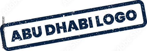 Rectangular distressed rubber stamp featuring the phrase Abu Dhabi Logo with a speckled, worn appearance