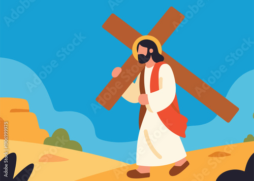 Vector of the Lord Jesus Carrying the Cross Illustrator Artwork Creative Design Template 