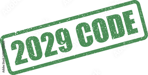 Rectangular grunge effect stamp presenting the identifier 2029 CODE, suitable for secret codes or system labeling