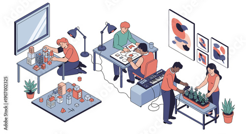 A serene office corner with a vibrant plant brings calmness and freshness to the workspace, ideal for productivity.