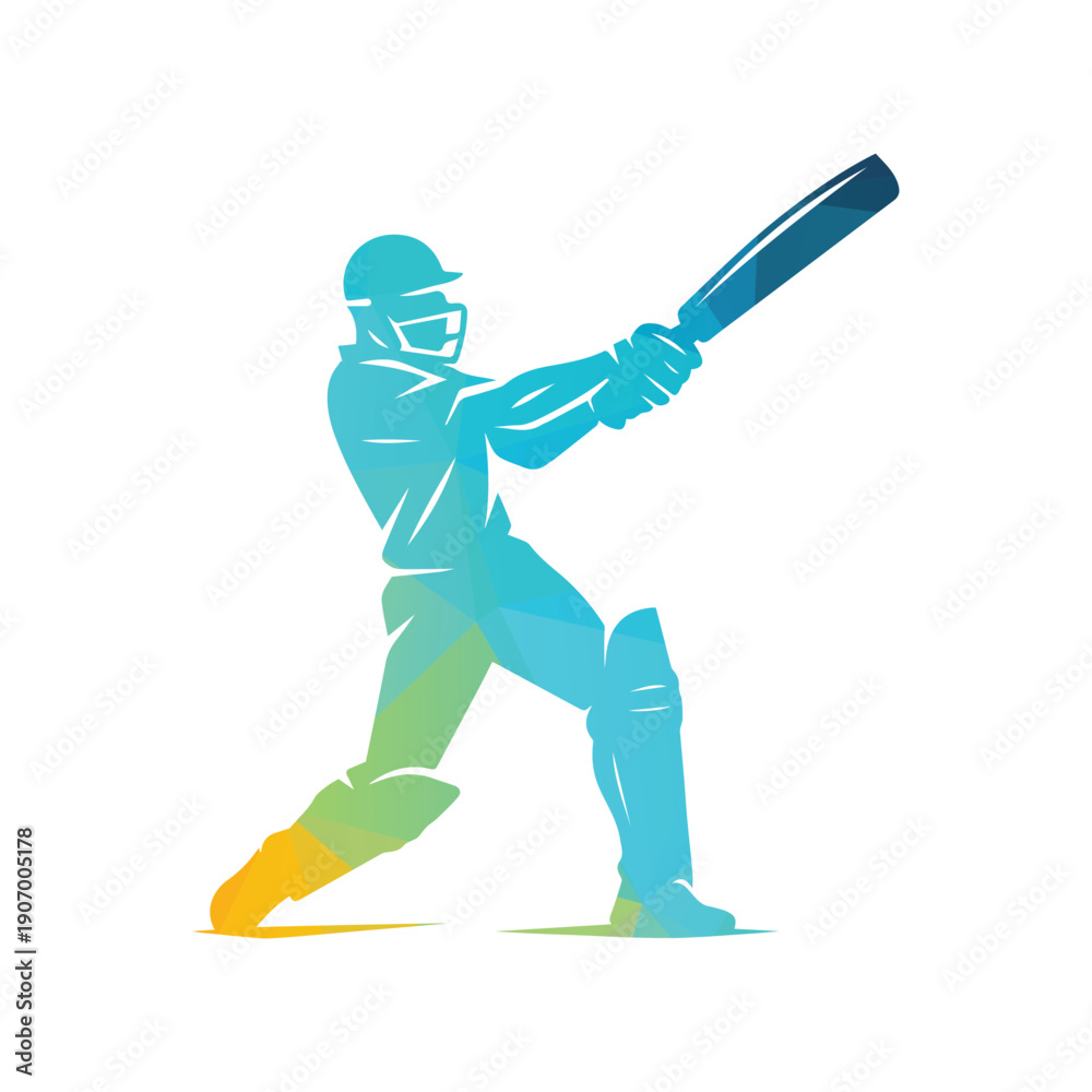 Fototapeta premium Cricket Batsman Swinging Bat Vector Illustration