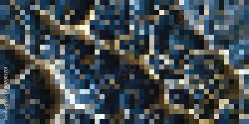 Konstfotografi Abstract Pixelated Mosaic of Blue and Gold Lights.