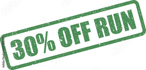 Textured green stamp graphic indicating a thirty percent reduction on a limited product run or specific campaign event