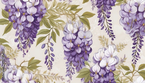 elegant wisteria floral blossom seamless pattern delicate botanical nature design for trendy design textile packaging fabric wallpaper branding stationery wrapping paper interior decor