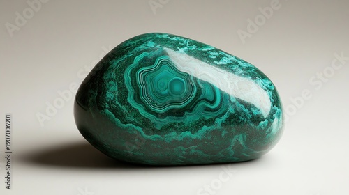Malachite Jewel: Showcasing a captivating polished malachite gemstone, with its unique banded patterns in various shades of green, revealing its beauty and natural elegance.