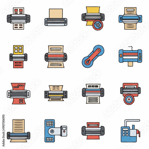 Collection of various printer and plotter icons in a grid layout.
