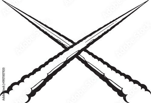 Aircraft Contrail Cross Pattern Line Art.eps