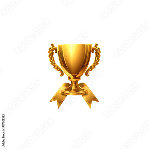 gold trophy cup with ribbon