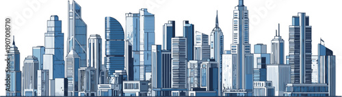 Cityscape panorama featuring skyscrapers, buildings, and urban landscape viewed from a high vantage point