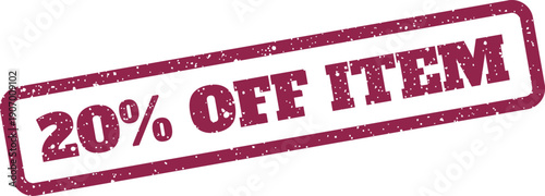 Textured rectangular stamp showing twenty percent off an item, useful for product specific discounts or sales