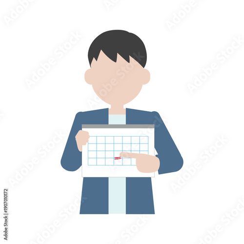 カレンダーの締切日を指差しする男性アイコン（下線）