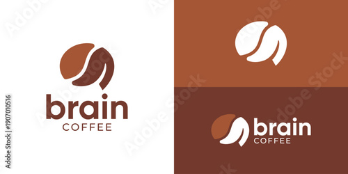 Creative simple brain coffee logo template. Abstract brain with coffee bean logo design vector illustration.