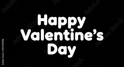 This striking graphic design features the festive message Happy Valentine's Day in a bold white rounded font on a plain black background, perfect for holiday greetings.