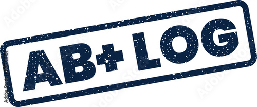 Textured rubber stamp illustration showing AB+ LOG text, representing a record, data entry, or historical documentation