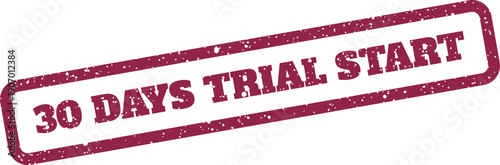 Textured rubber stamp with 30 DAYS TRIAL START inscription, ideal for indicating the beginning of a promotional offer or period