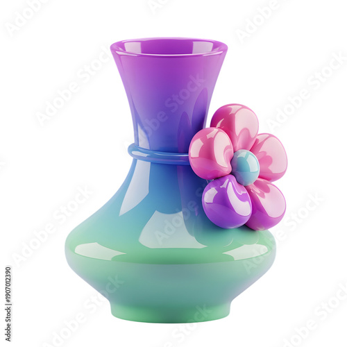 Wallpaper Mural A vibrant purple vase with pink flowers against a white background Torontodigital.ca