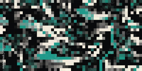 Cuadro en lienzo Abstract Pixelated Glitch Art with Teal and Beige Accents.
