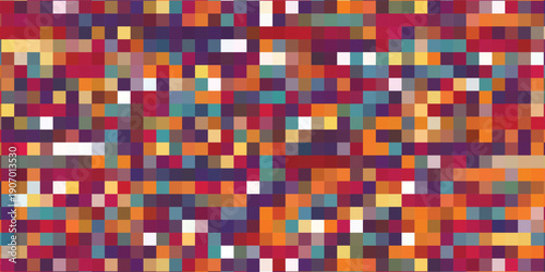 Abstract Pixelated Mosaic of Vibrant Geometric Shapes and Colors.