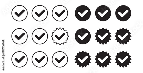 Check mark icons set vector collection of approval sign symbol in round shape