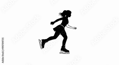 Silhouette of a female figure skater in mid-motion on ice