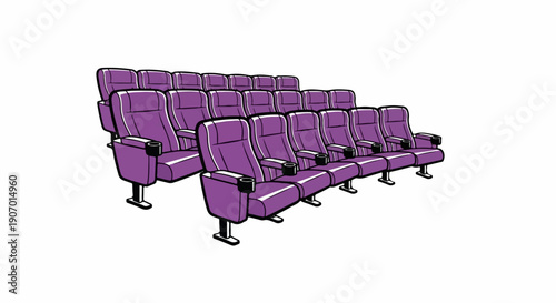 Row of plush purple theater seats with cup holders