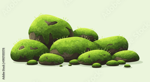 Pixel art illustration of moss-covered rocks in various sizes