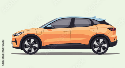 Pixel art SUV in orange with a blue roof, side profile view