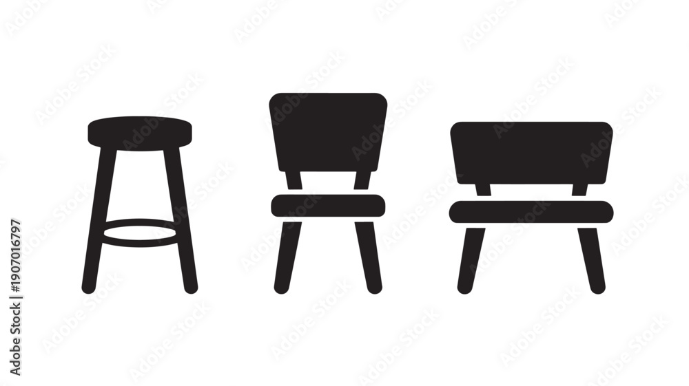 Obraz premium Modern minimalist chair silhouettes in black and white illustration for furniture design