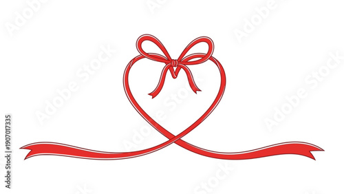 Elegant Red Ribbon Tied into a Heart Shape with a Decorative Knot, Symbolizing Love, Celebration, and Affection on a White Background