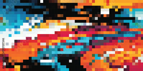 Abstract Pixelated Glitch Art with Vibrant Colors.