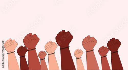 Raised Fists Diversity Illustration Symbolizing Unity Equality Protest Rights And Social Strength vector poster
