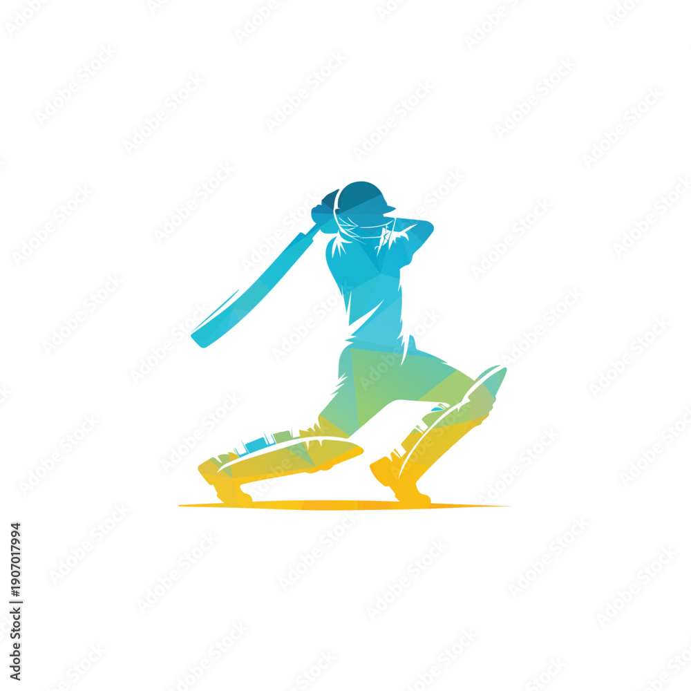 Naklejka premium Cricket Batsman Swinging Bat Design Illustration
