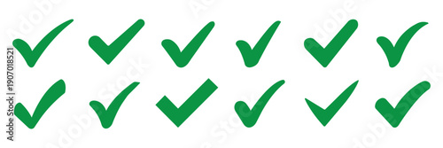 Сheck mark vector icons set. Simple tick and approved sign collection. Minimal black checkmark glyph symbols for correct, verified, or completed status