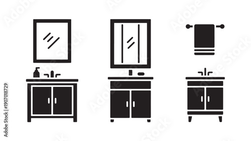 Bathroom Vanity Units in Modern Minimalist Style with Black and White Color Scheme and Simple Lighting for Home Decor