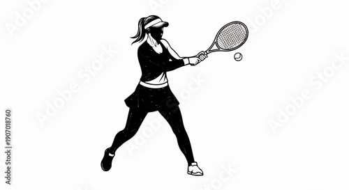 Silhouette of female tennis player in action, hitting ball