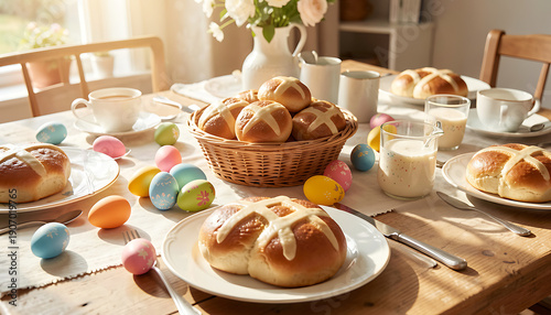 Wallpaper Mural Elegant Easter Breakfast Table Setting with Spring Flower Bouquet and Decorative Eggs
 Torontodigital.ca