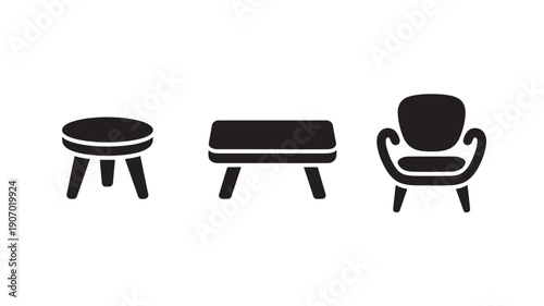 Modern Furniture Set in Minimalist Style with Simple Shapes and Clean Lines in Vector Illustration for Interior Design